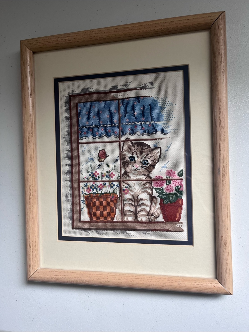 Vintage Whimsy Cat Cross Stitch Art Cottagecore Fairycore Needlepoint Cat Decor - Picture 5 of 7